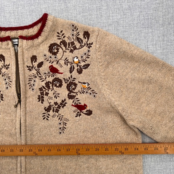 Croft & Barrow Embroidered Bird Zip Cardigan Sweater Women 2X Beige Cottagecore - Picture 6 of 10